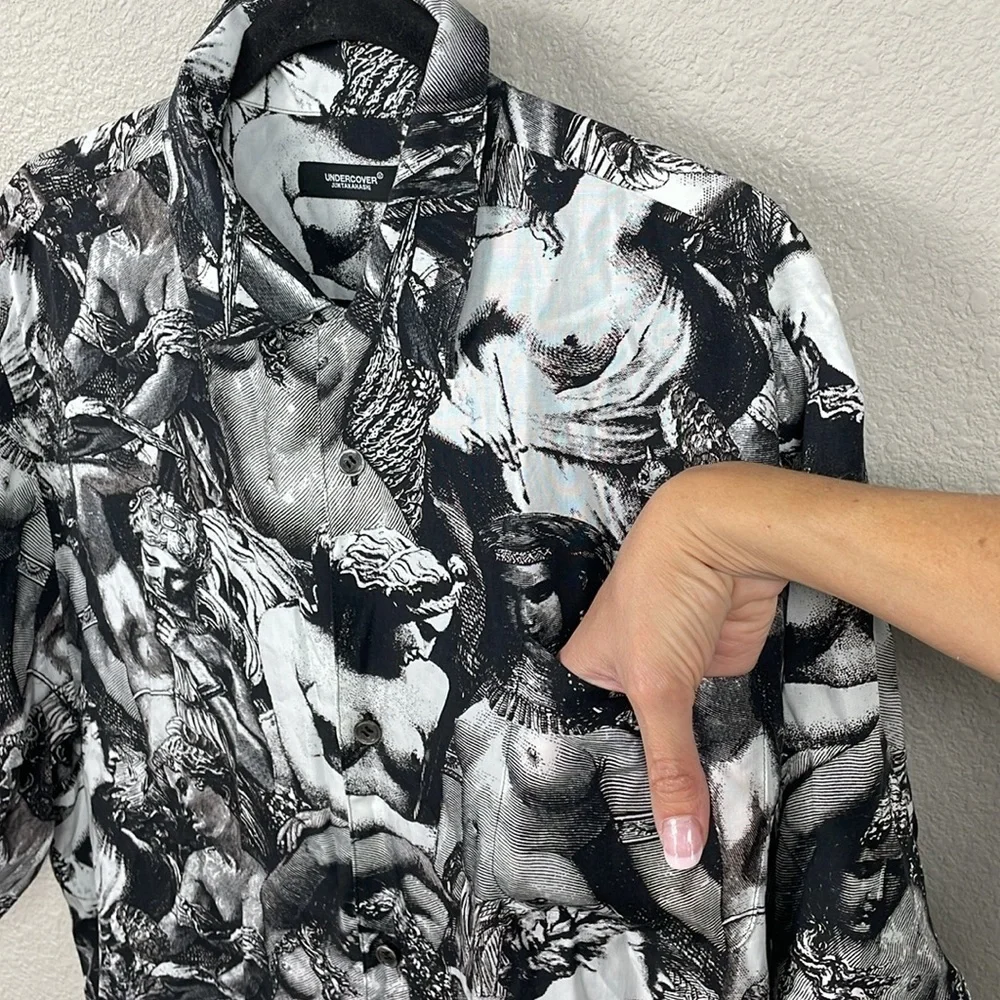 New Undercover Statue Print Short Sleeve Button Up Shirt Mens Sz 5